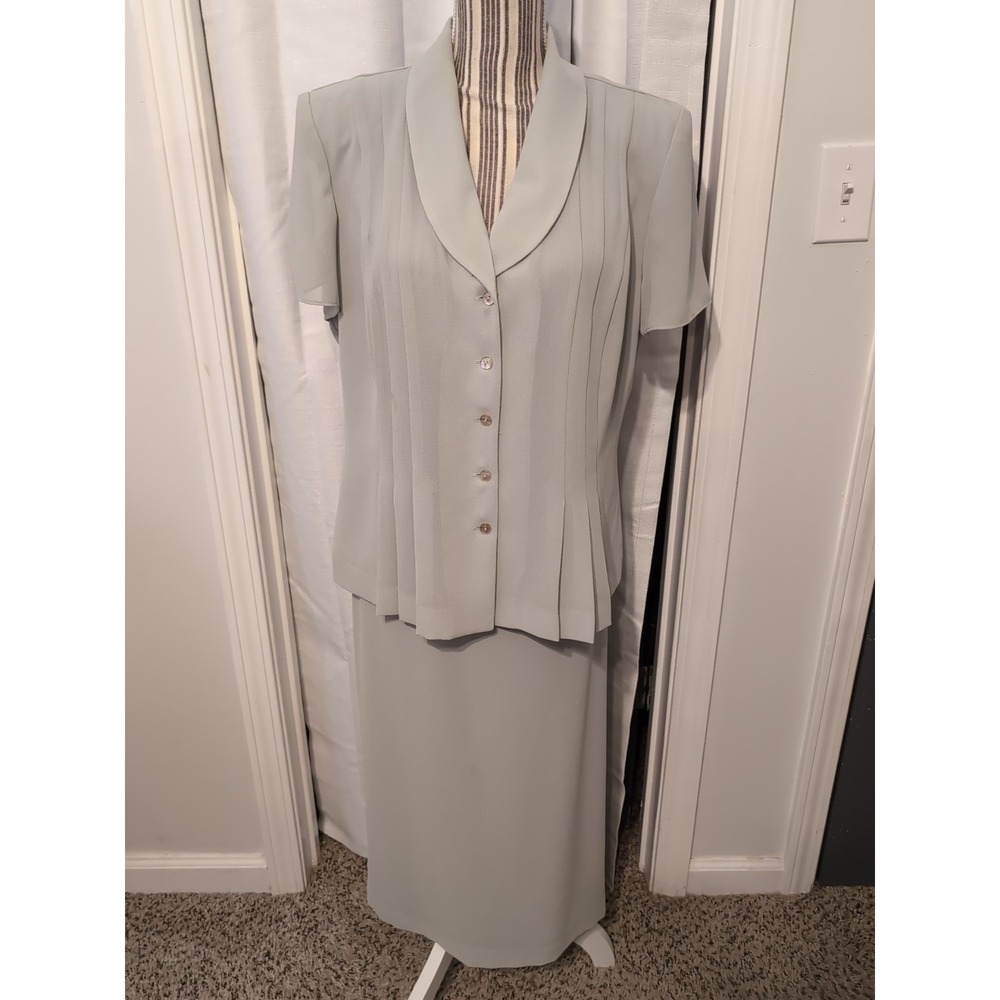 Vtg. Danny & Nicole 2 -Piece Maxi‎ Skirt Suit Set Chiffon Lined 16P